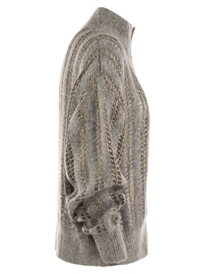 Pre-owned Brunello Cucinelli Wool And Mohair Cardigan With Mesh Workmanship In Gray