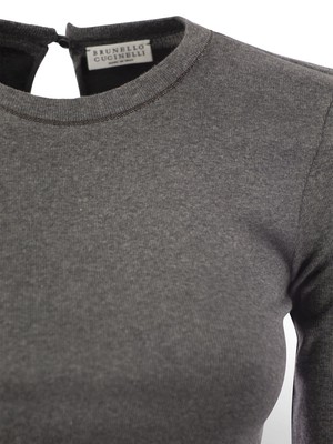 Pre-owned Brunello Cucinelli Ribbed Stretch Cotton Jersey T-shirt With Jewellery In Gray