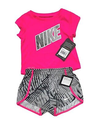 NEW Nike Infant Baby Girl 2 Piece Shorts Set, Pink, Gray, DRI-FIT 18 months