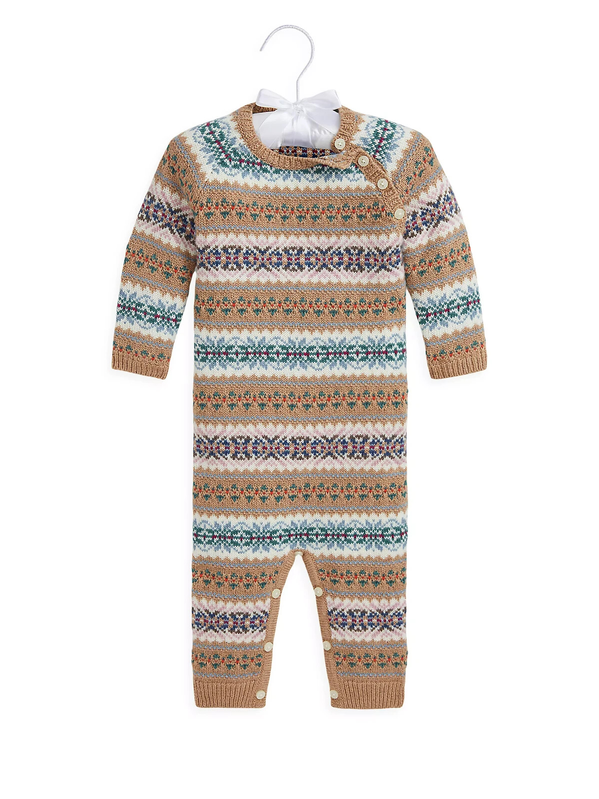 Ralph Lauren Fair Isle Wool Blend Sweater Coveralls Baby Boys' 3-6M Khaki Multi - Picture 1 of 20
