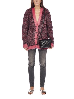 Pre-owned Saint Laurent Leopard Knitted Cardigan In Pink