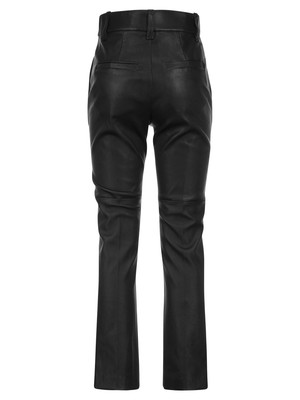 Pre-owned Brunello Cucinelli Stretch Nappa Leather Cigarette Trousers In Black