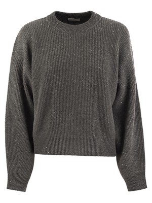 Pre-owned Brunello Cucinelli Dazzling Ribbed Sweater In Cashmere And Wool In Gray