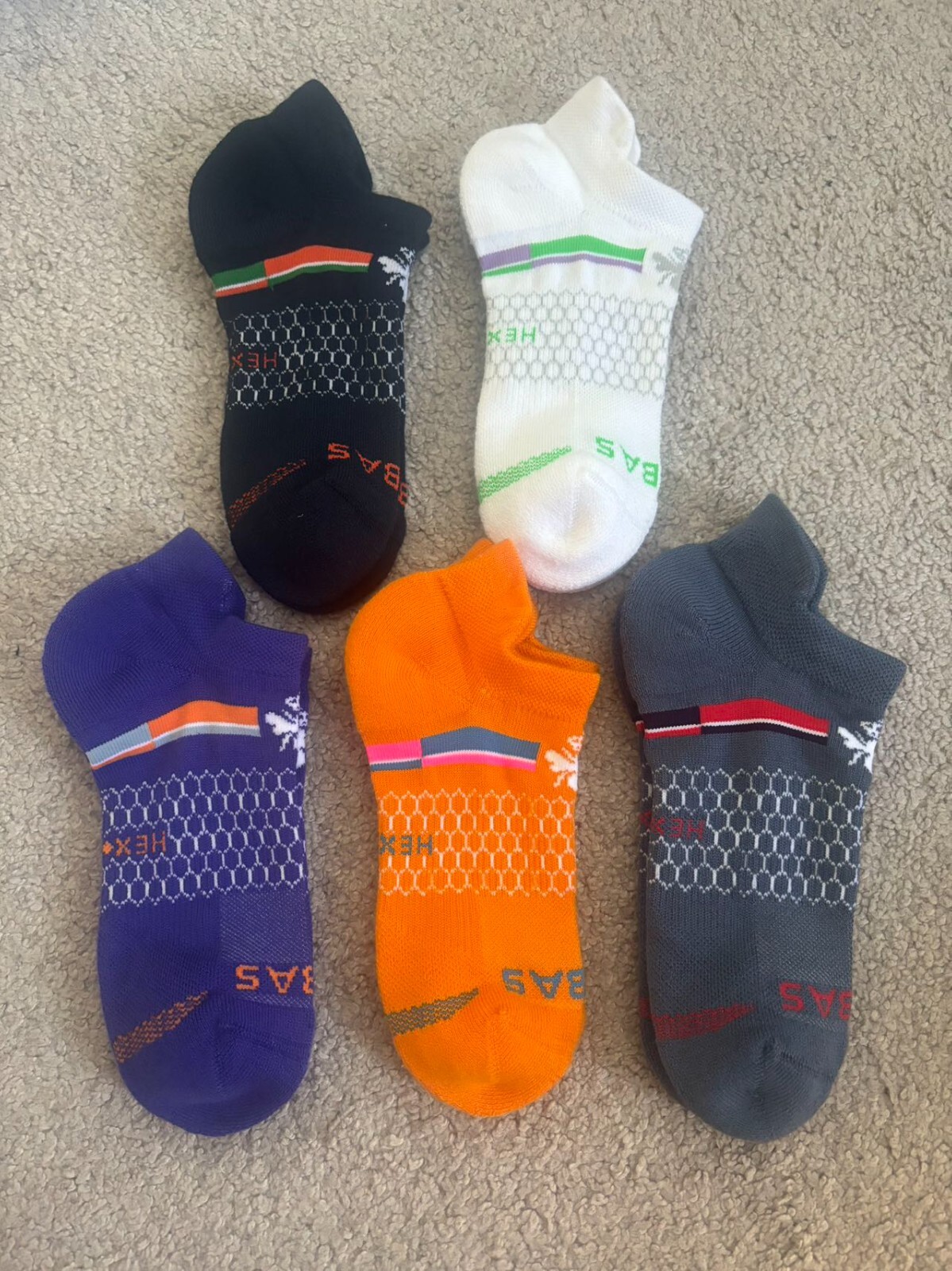 5 pairs Bombas All-Purpose Performance Ankle Sock size M