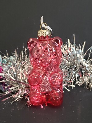 New Translucent Red Glass Gummi Bear w/ Glitter Tree Christmas Ornament 