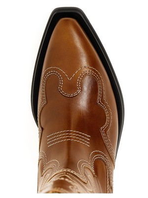 Pre-owned Ganni 'embroidered Western' Boots In Tiger`s Eye