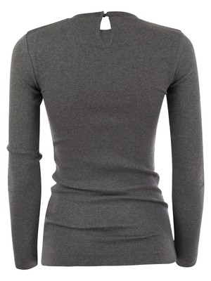 Pre-owned Brunello Cucinelli Ribbed Stretch Cotton Jersey T-shirt With Jewellery In Gray