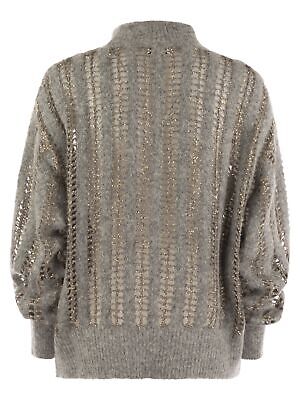 Pre-owned Brunello Cucinelli Wool And Mohair Cardigan With Mesh Workmanship In Gray