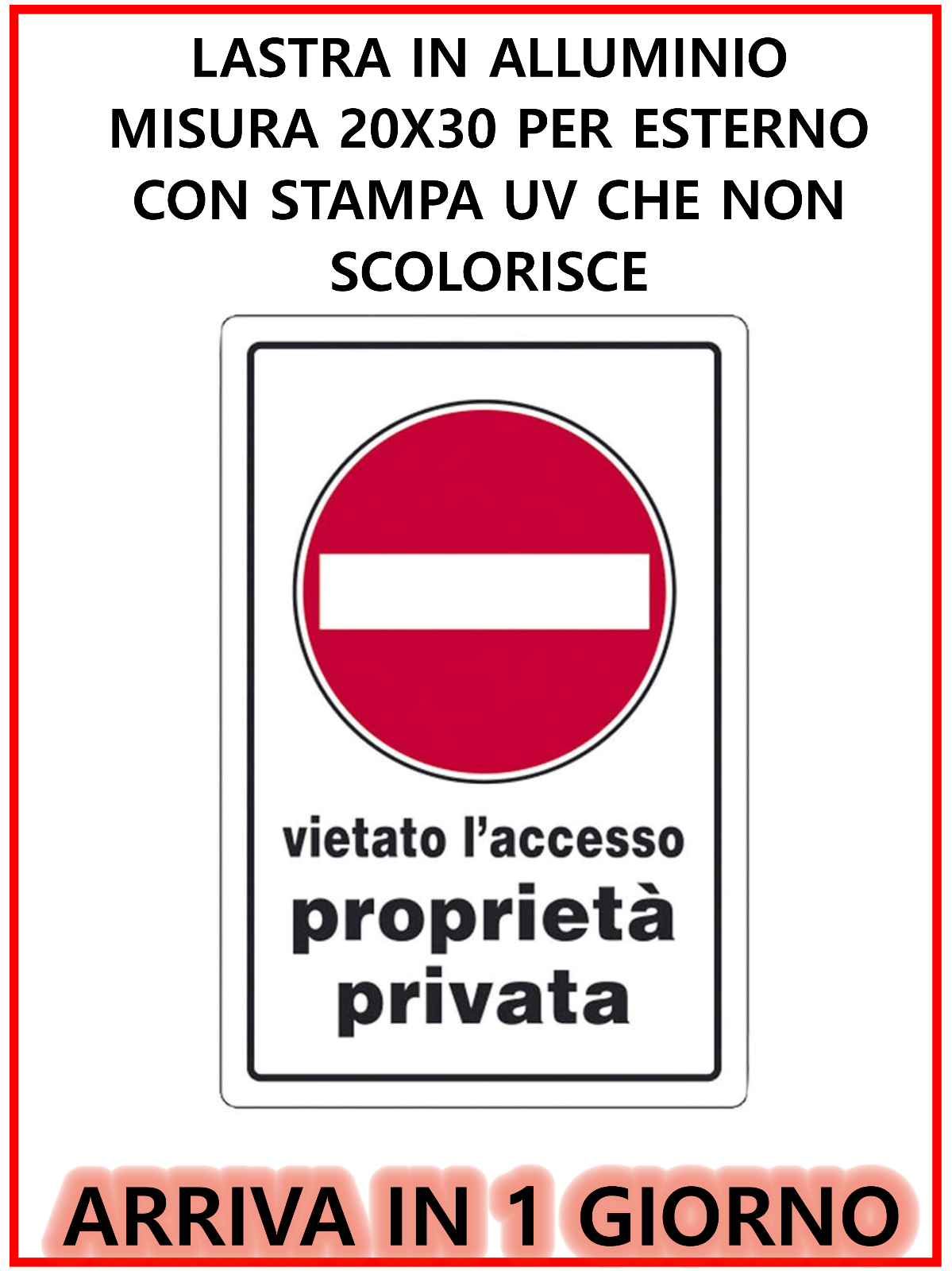 Cartello 'Propriet&agrave; Privata' In Alluminio Composito 3mm - Per Interno Ed Esterno 15x20 Cm