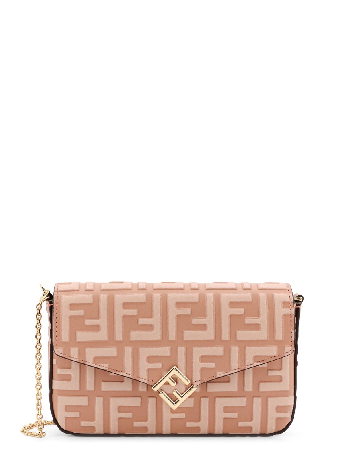 FENDI $1290 Pink FF Diamonds Leather Chain Wallet New