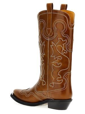 Pre-owned Ganni 'embroidered Western' Boots In Tiger`s Eye