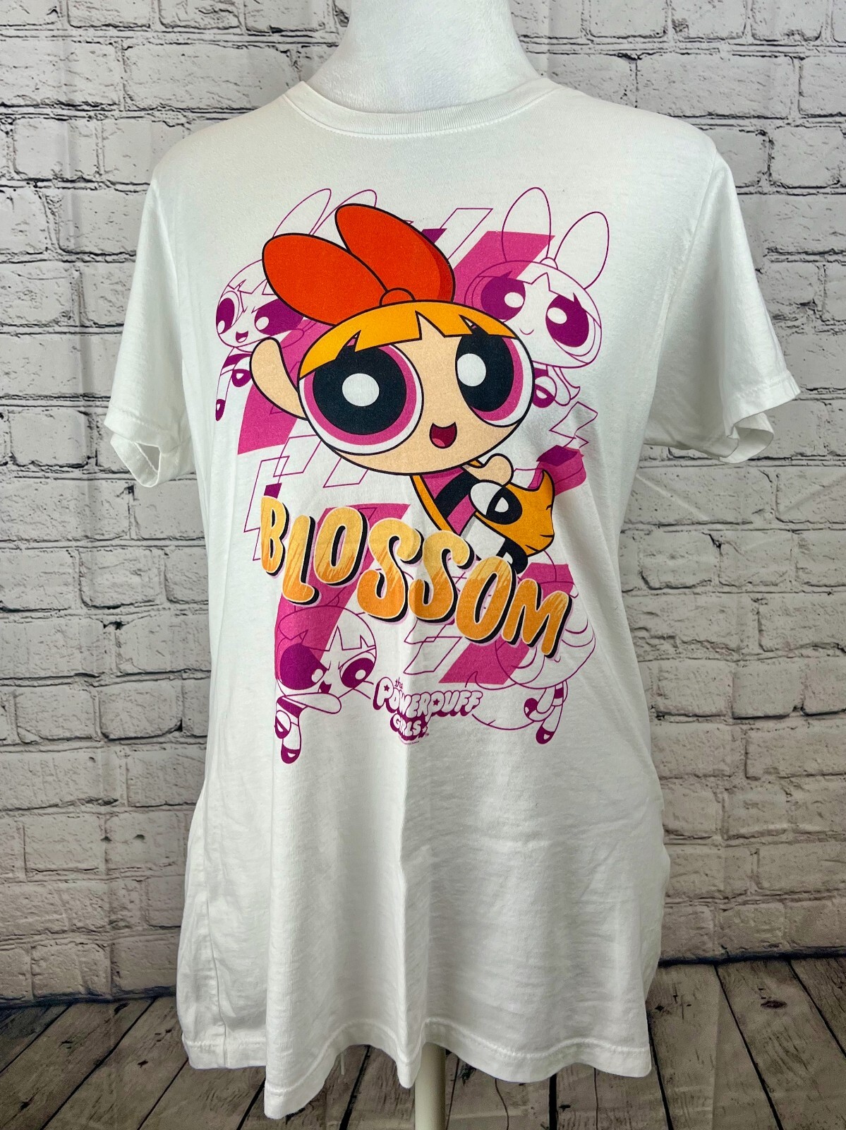 Port & Company T-Shirt Top Women Size L White Powerpuff