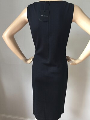 Pre-owned St John Knit Dress Size 4 Black Caviar & Cream Milano Knit Wool Rayon In Black & Cream
