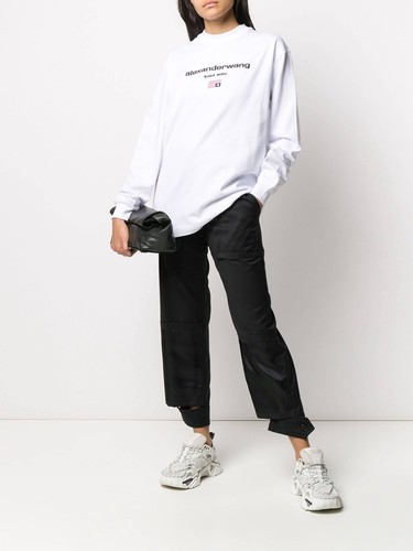 Pre-owned Alexander Wang Women's York Embroidered Flag Logo Crewneck Sweatshirt Sz Xs In White