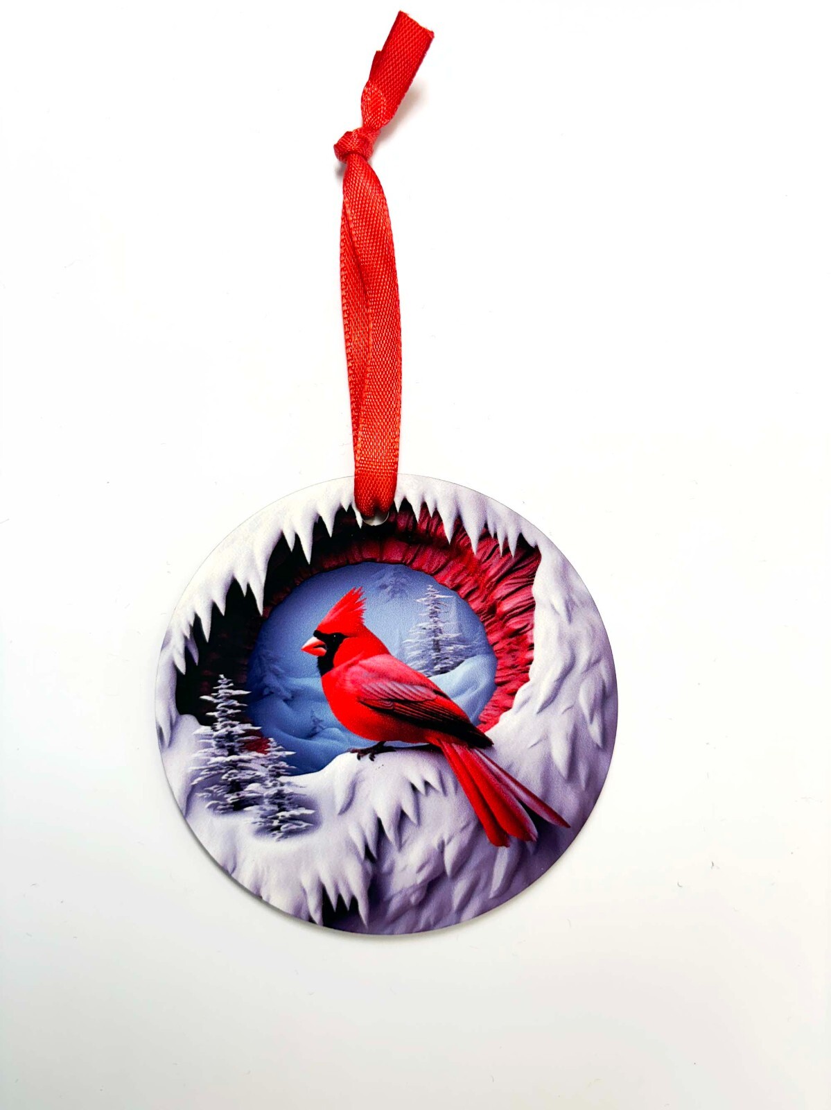Cardinal ornament 3D effect red bird keepsake collectible Christmas tree decor
