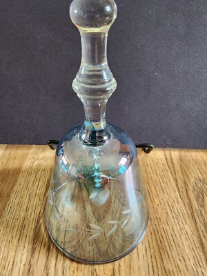 Vintage Etched Carnival Glass Bell Blue Iridescent