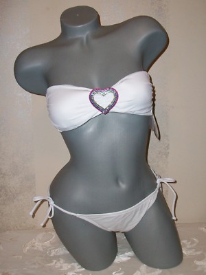 NWT Victoria Secret M White Embellished Heart Bandeau
