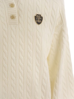 Pre-owned Brunello Cucinelli Plaited Cashmere Polo-style Sweater In White