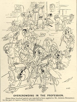 VINTAGE 1923 PUNCH CARTOON - SILLY PARROT HUMOR - CAPTAIN FLINT- TREASURE ISLAND