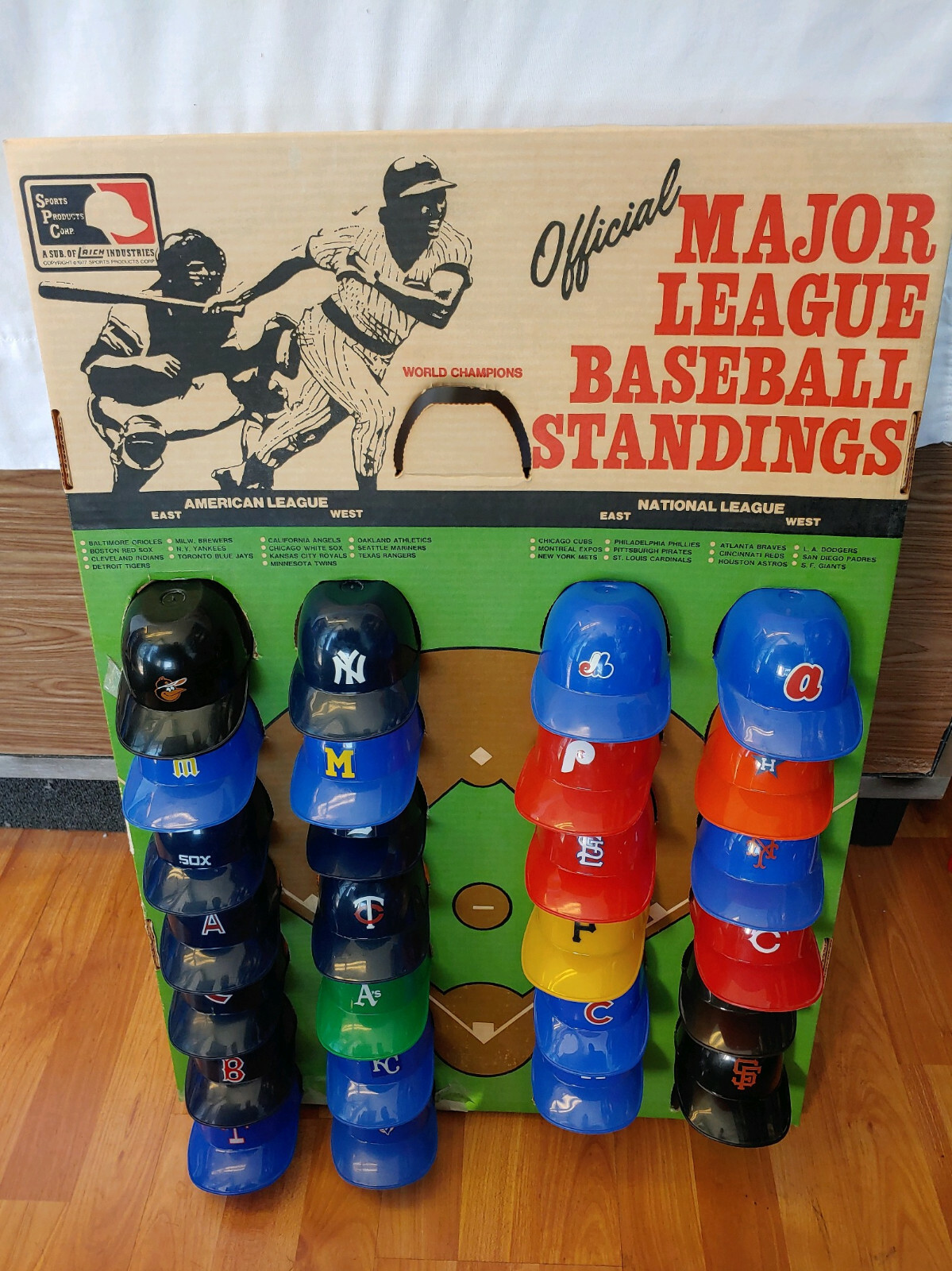 スポーツ MAJOR LEAGUE HELMET STANDING BOARD Vintage MLB 1977 Baseball Cap Standings Board Display | eBay