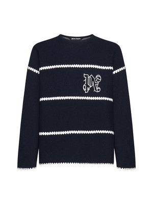 Pre-owned Palm Angels Monogrammed Striped Sweater In Blue
