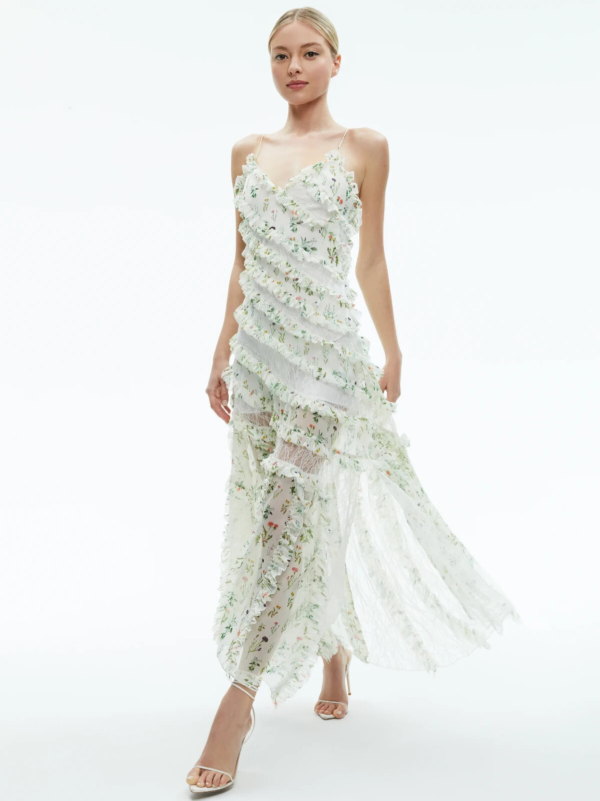 ALICE AND OLIVIA SONDRA VICTORIAN LACE RUFFLED MAXI FLORAL