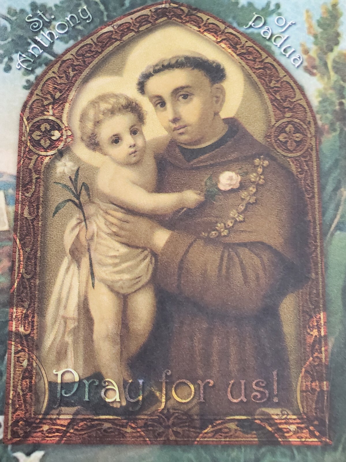 Traditional St. Anthony of Padua greeting card with religious art and prayers