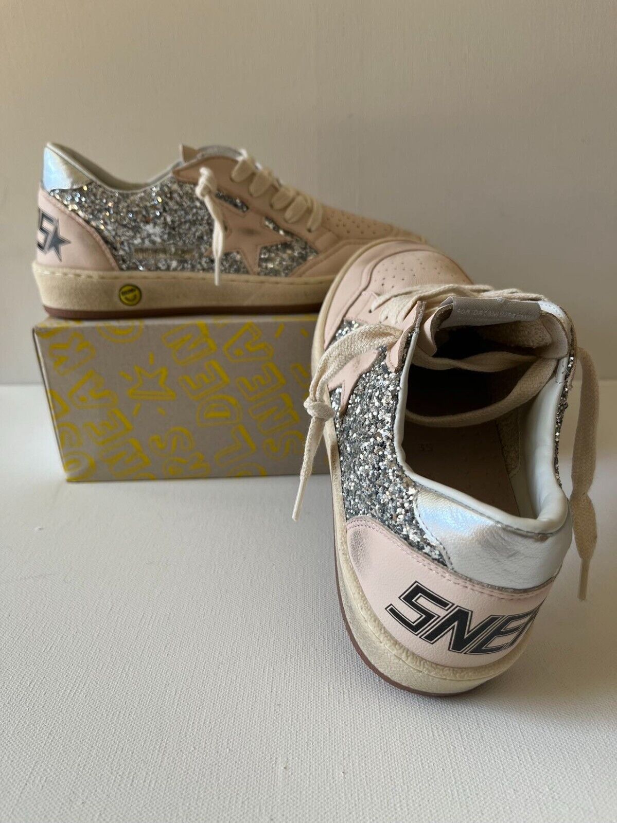 Pre-owned Golden Goose Authentic Leather  Ballstar, Size Us 5 / Euro 35, Expedited In Silver/light Pink