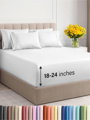 Extra Deep Full Sheet Set - 6 Piece Breathable and Cooling Sheets - Hotel Lux...