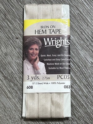 Vintage Wrights Iron-On Hem Tape 1/2'' Wide 100% Polyester 3yrds PC608-083 Beige
