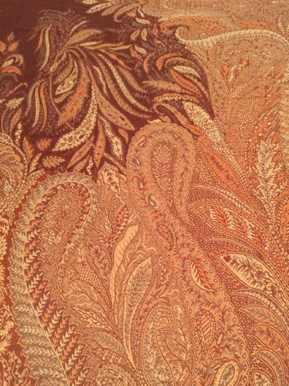 KASHMIRI ANTIQUE-STYLE WOOL SOFA PAISLEY THROW BLANKET INDIA BROWN RUST TAN NIP