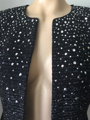 Pre-owned St. John Couture St John Knit Couture Sz 6 Black Caviar Jewel Jacket Wool Rayon