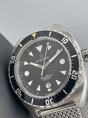 Eterna Super Kontiki Date 200m Diver Swiss Automatic 45mm Stainless Steel Black