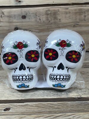 Day of The Dead Sugar Skull Salt & Pepper Shakers Set 3D Día De Los Muertos Pair