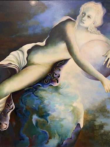 🔥 Fine Vintage French Modern Surrealist Fantasy Mythology Goddess Oil Painting