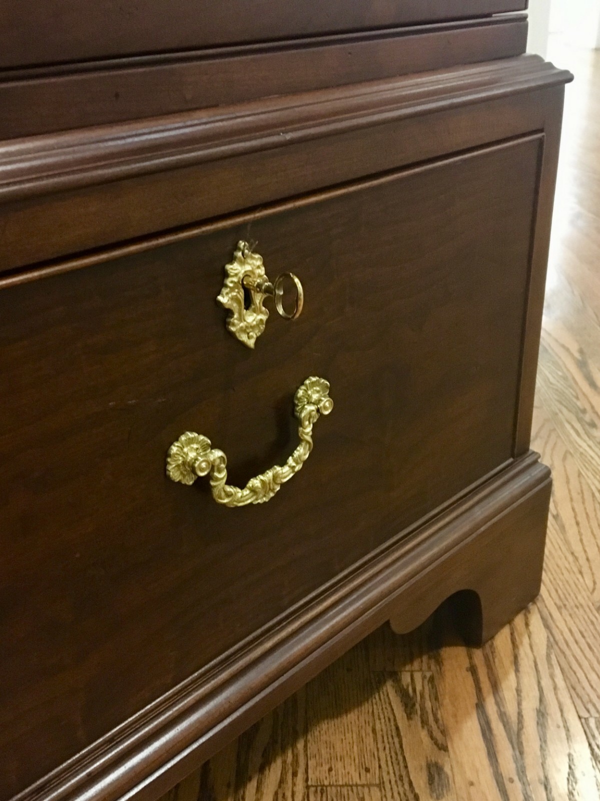 Stickley Bookcase - Tall Enclosed Glass Bookcase with 2 Drawers