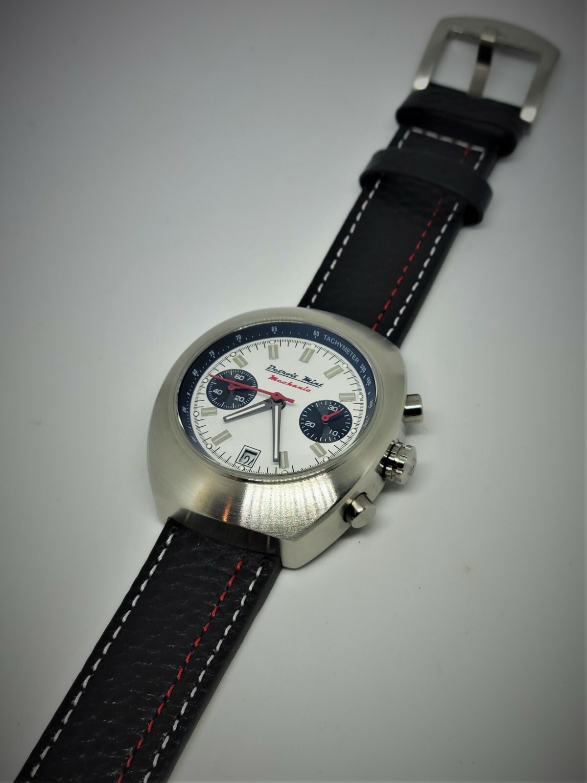 Pre-owned Detroit Mint Mechanic Automatic Chronograph White Panda 7734 Style