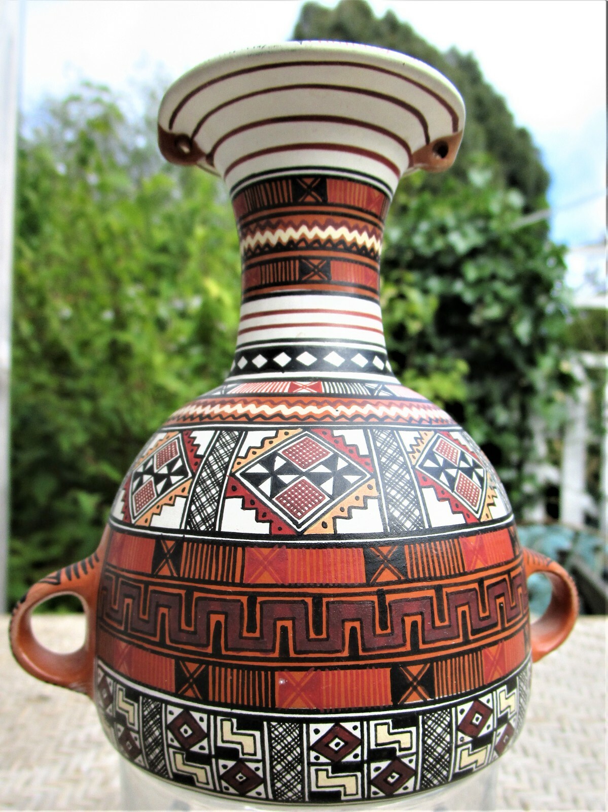 Cusco Peru Pottery Native Art Hand Painted Ceramic Vase