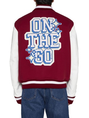 Pre-owned Off-white Varsity Wool-blend Bomber Jacket In Red Off White