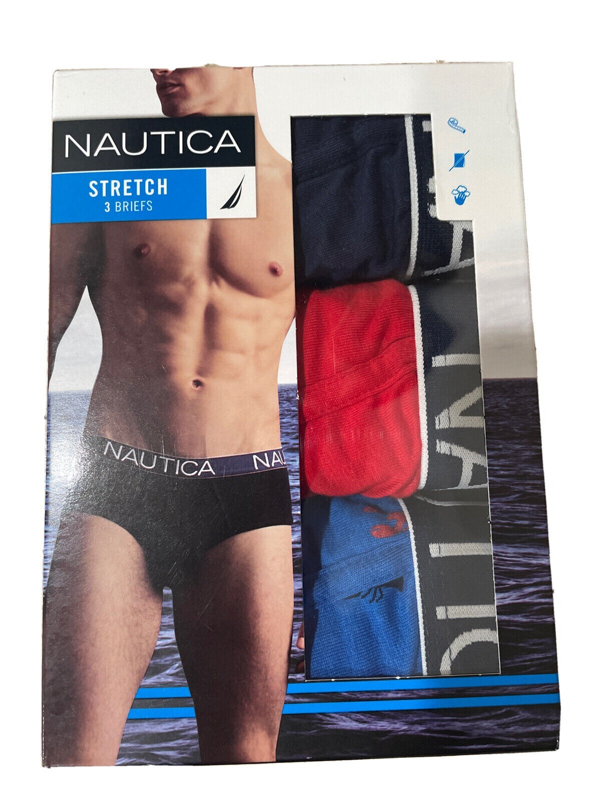 3 PACK NAUTICA COTTON Men's LOW RISE Briefs Stretch NAVY RED