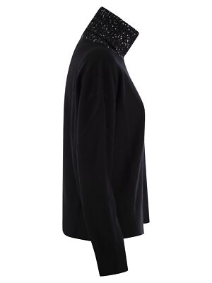 Pre-owned Fabiana Filippi Turtleneck Sweater In Wool, Silk And Cashmere In Black