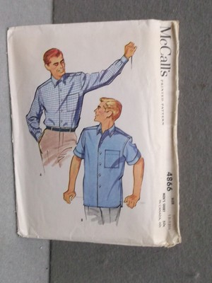 MENS SIZE Medium CUT MCCALLS 4866 PATTERN 1950s SHIRT LONG & SHORT SLEEVES