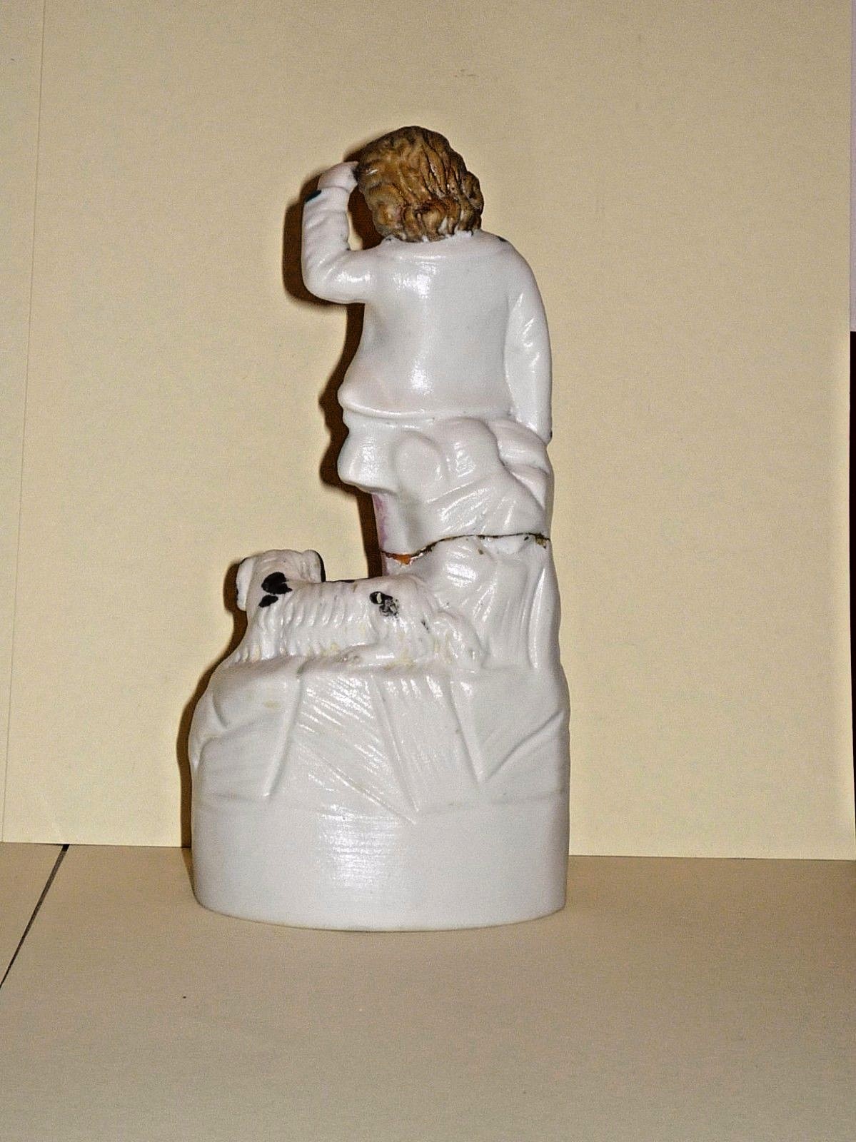 Repaired Boy and Dog Porcelain Figurine Probably British