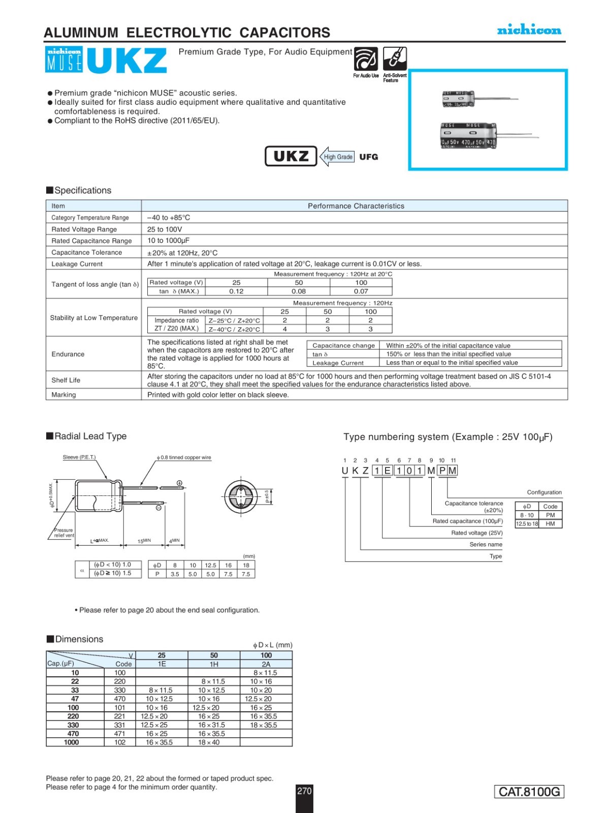Nichicon MUSE UKZ KZ 1000uF 50V Audio Electrolytic Capacitors - Lots of 1 to 10
