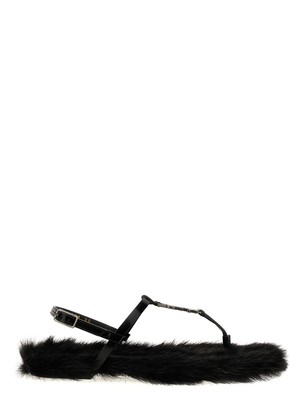 Pre-owned Saint Laurent Cassandra Leather Sandals In Black