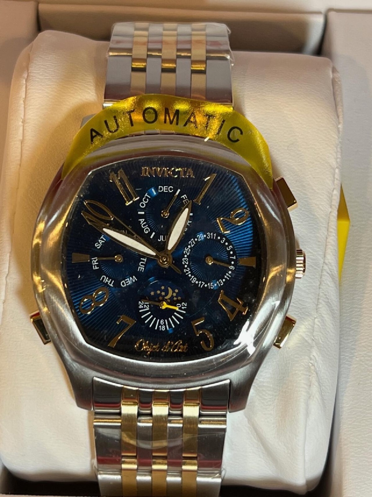 Pre-owned Invicta Objet D Art 37657 Two Tone Auto 43mm Blue Dial Chrono Date Men's Watch