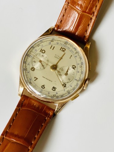 Vintage Titus Geneve Swiss Chronograph 18K Rose Gold Landeron 48