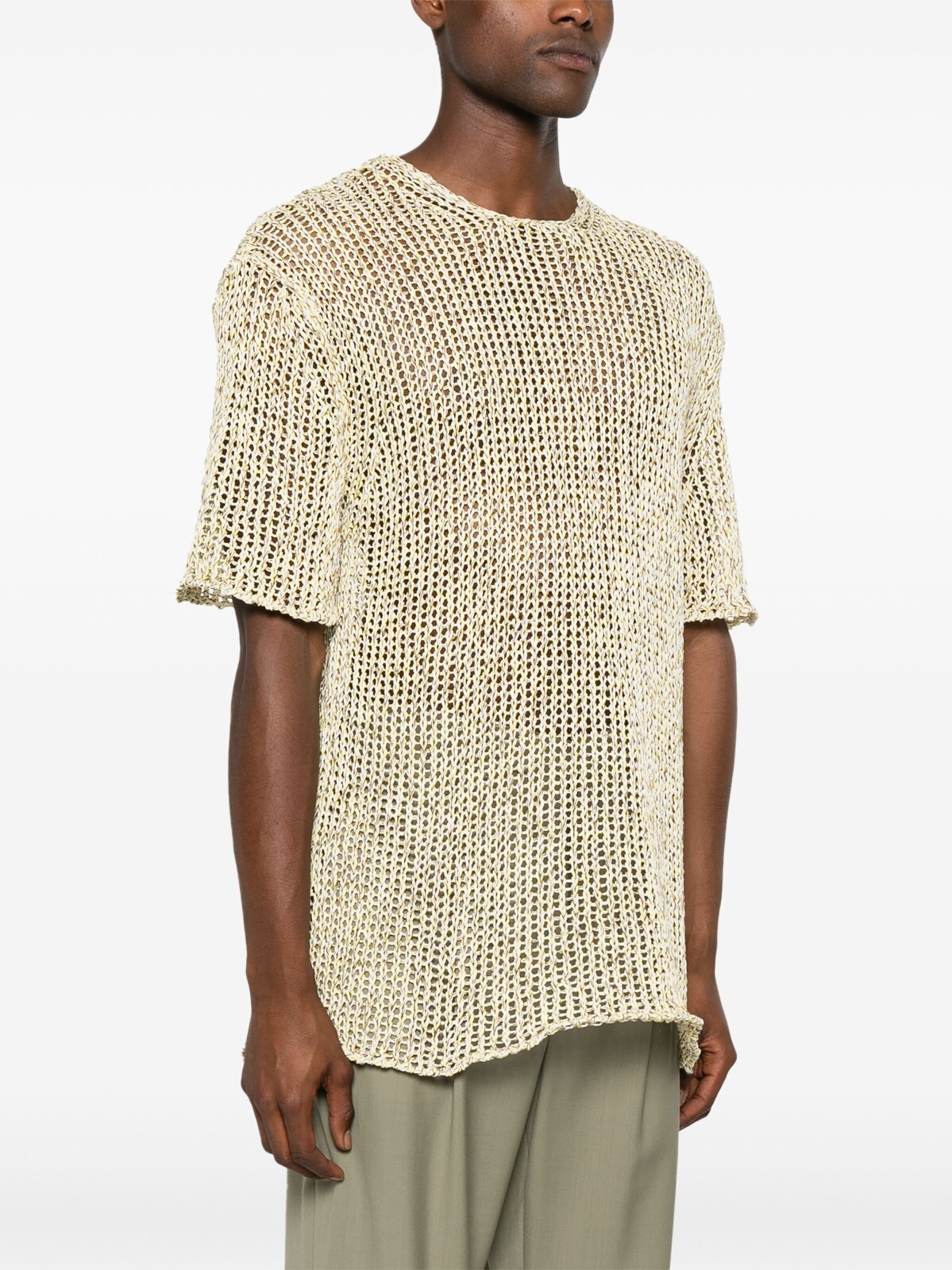Jil Sander Open Knit T-Shirt Men's 52 Yellow Multi Sheer Jil Sander Open Knit T-Shirt Men's 52 Yellow Multi Sheer