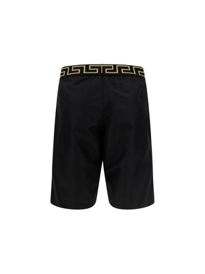 Pre-owned Versace Greca Printed Waistband Swim Shorts In Nero Greca Oro