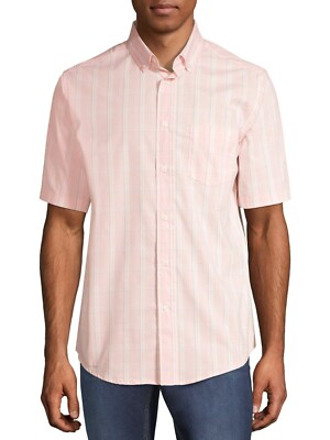George Men's Short Sleeve Button Down Shirt X-LARGE (46-48) Pink Plaid NEW